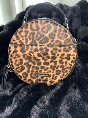 Enzo Angiolini Leopard Print Round Top-Handle Mini Bag - Brown & Black